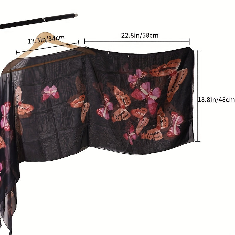 Stylish Butterfly Print Chiffon Scarf for Sun Protection and Beach Travel