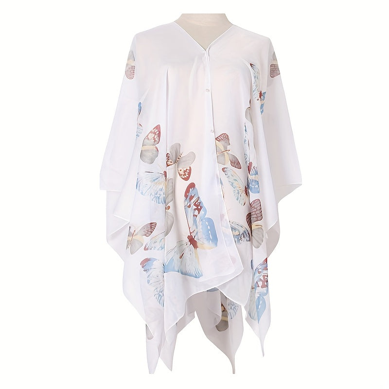 Stylish Butterfly Print Chiffon Scarf for Sun Protection and Beach Travel