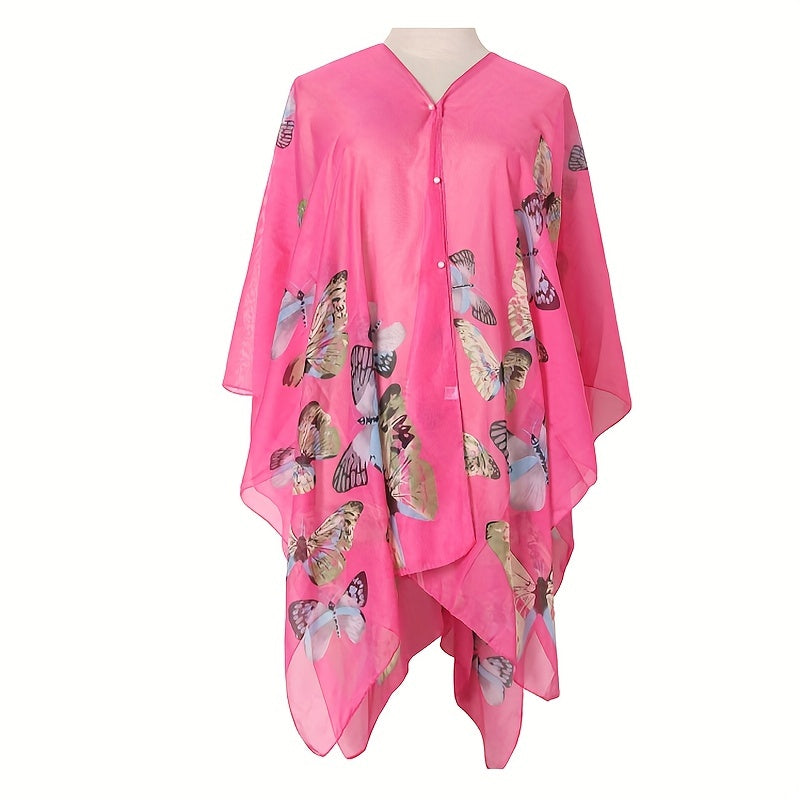 Stylish Butterfly Print Chiffon Scarf for Sun Protection and Beach Travel