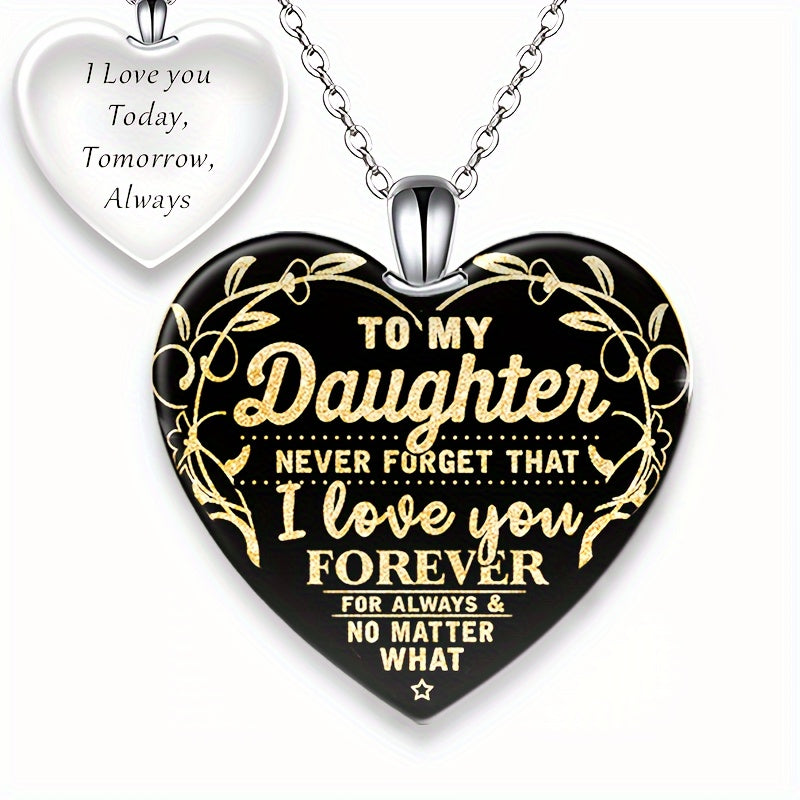 To My Daughter Love Heart Crystal Pendant Black Color Necklace, Best Gift For Christmas Birthday Banquet Ornaments