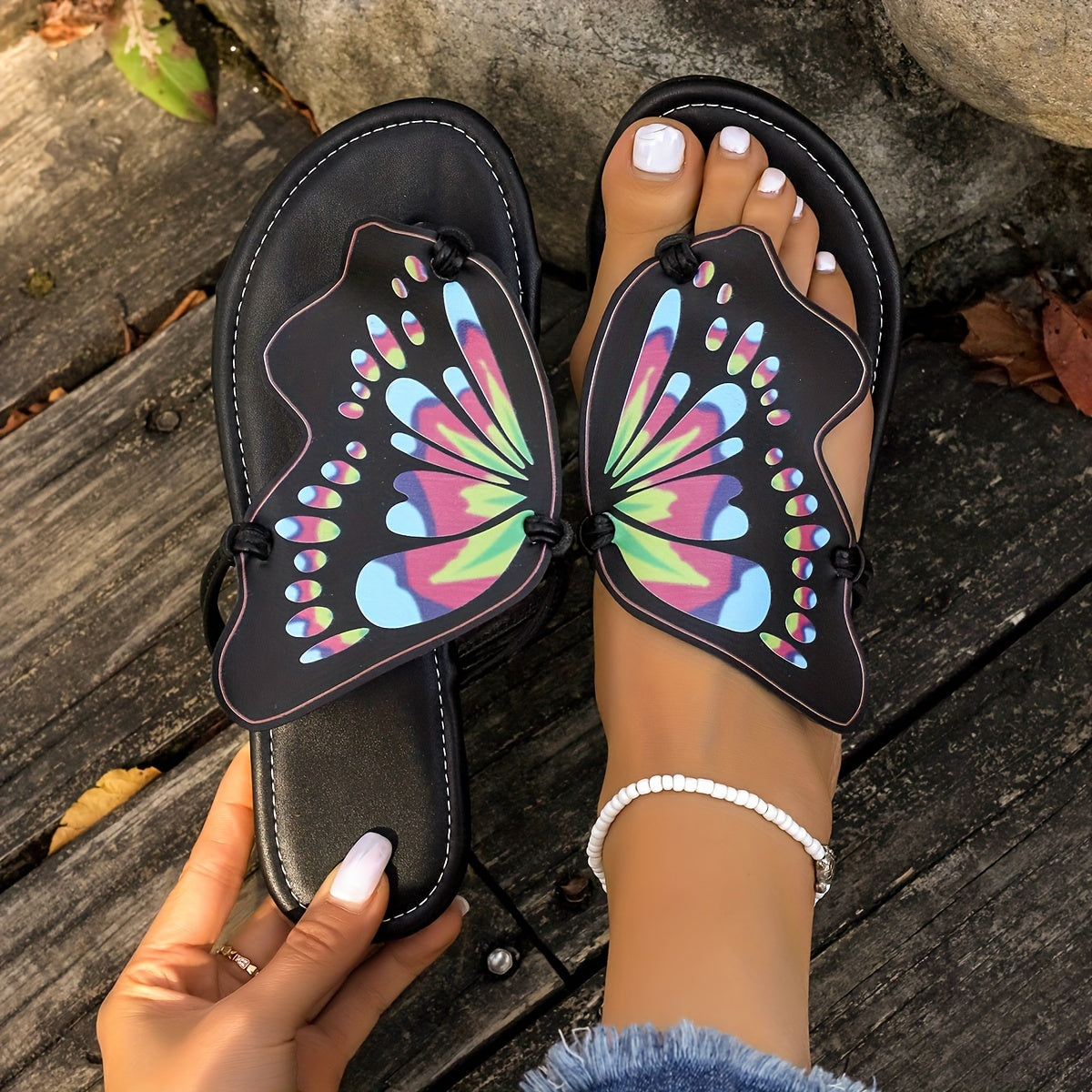 Summer Beach Butterfly Flats: Chic Animal Print Slip-On Thong Sandals, Soft Sole Lightweight Casual Slide Shoes for All-Season Comfort