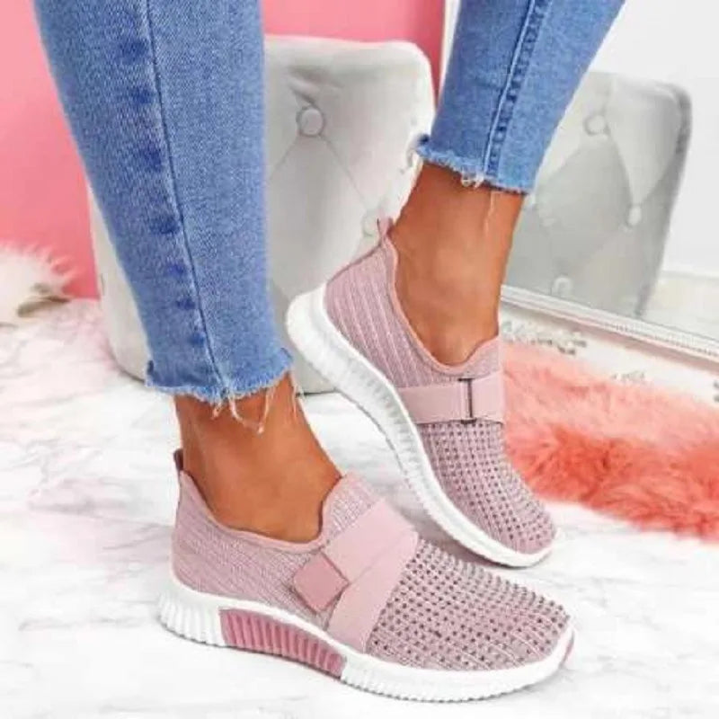 Women Shoes 2022 Summer Fly Weave Rhinestone Flats Shoes Women Fashion Plus Size Sneakers Women Platform Casual Sport Shoes