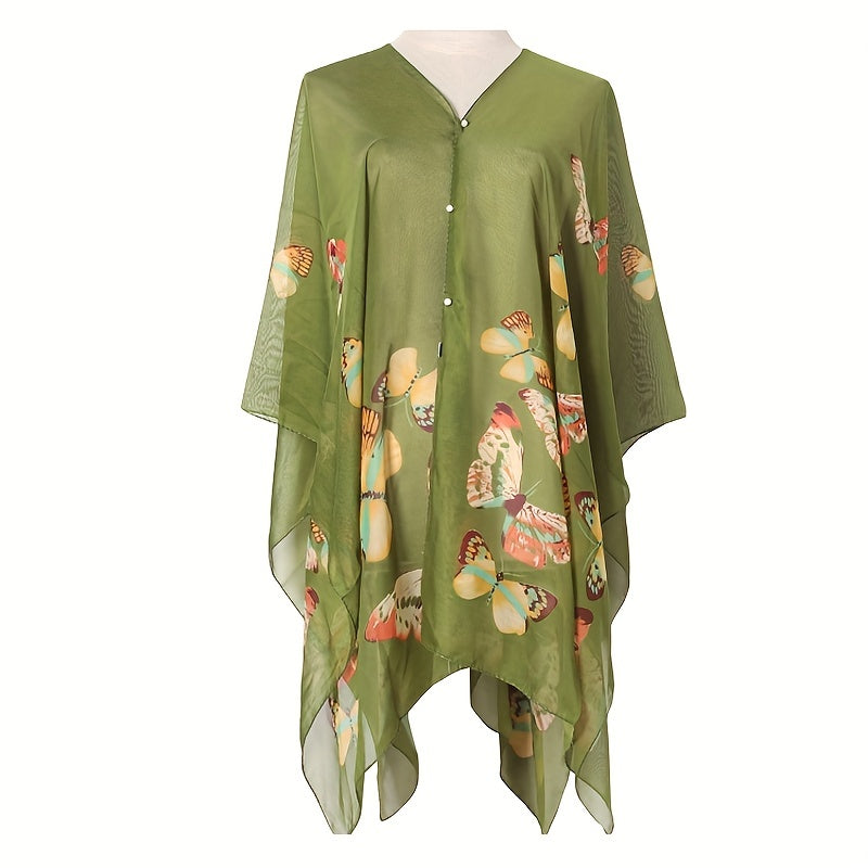 Stylish Butterfly Print Chiffon Scarf for Sun Protection and Beach Travel