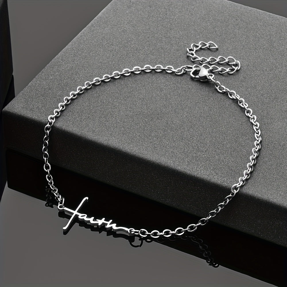 Stainless Steel Faith Cross Necklace & Bracelet & Earrings Set Christmas Easter Holiday Gift For Girls