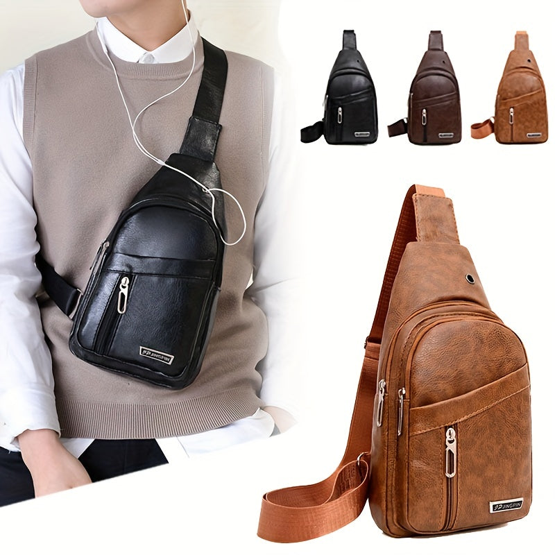 Versatile Casual Men's Sports Crossbody Bag - Large Capacity, Earphone Hole, Secure Zipper for Everyday & Active Use