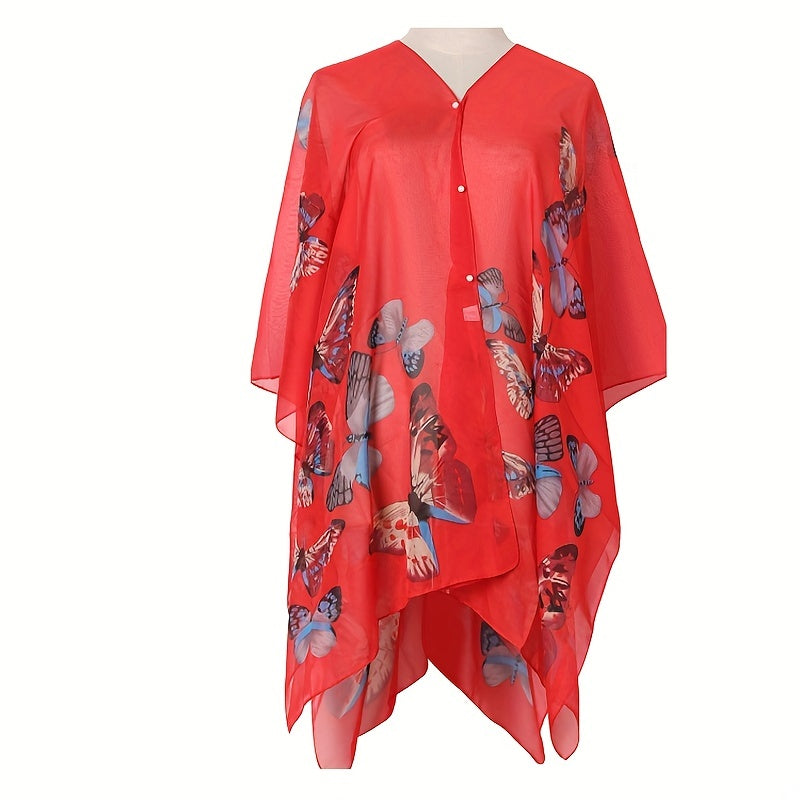 Stylish Butterfly Print Chiffon Scarf for Sun Protection and Beach Travel