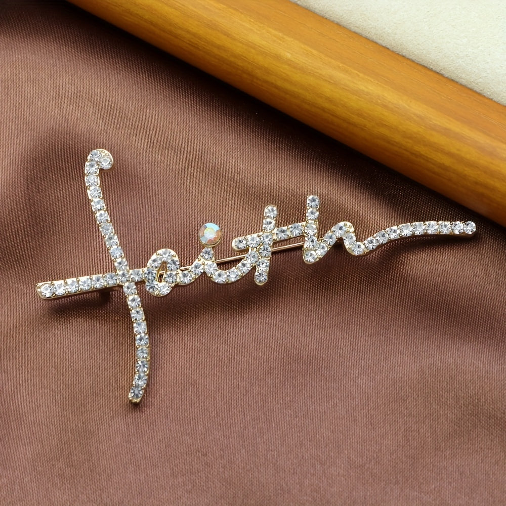 Stylish Faith Rhinestone Brooch - Versatile Zinc Alloy Lapel Pin for Men | Perfect Fashion Accessory & Gift