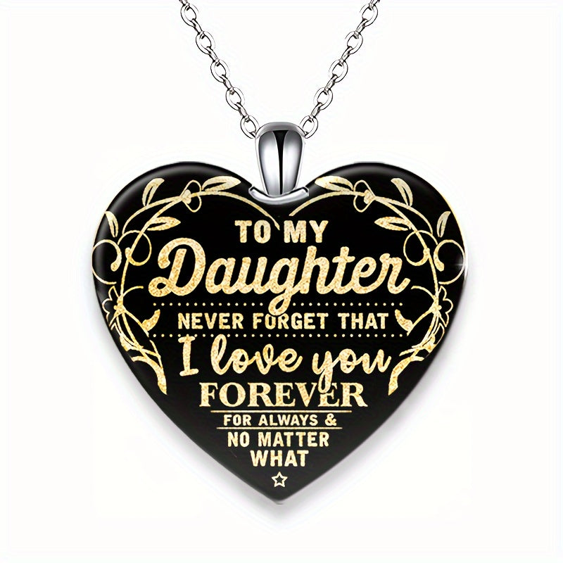 To My Daughter Love Heart Crystal Pendant Black Color Necklace, Best Gift For Christmas Birthday Banquet Ornaments