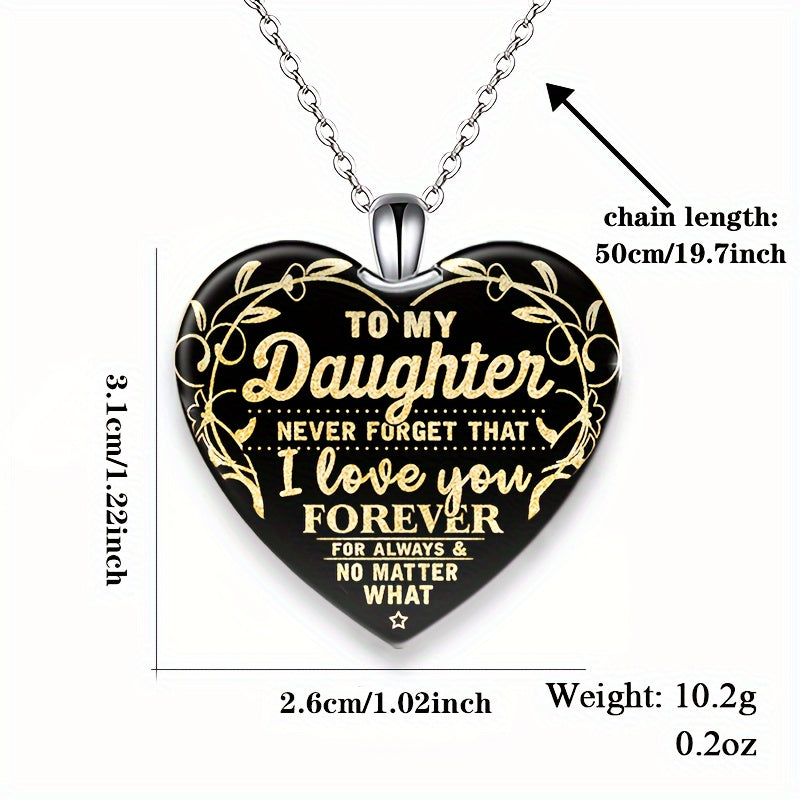 To My Daughter Love Heart Crystal Pendant Black Color Necklace, Best Gift For Christmas Birthday Banquet Ornaments