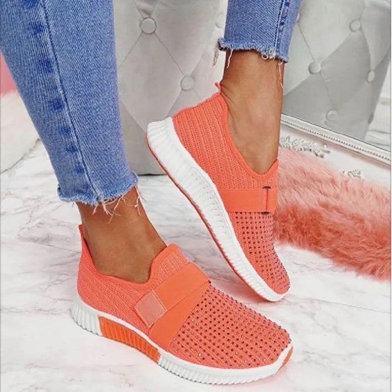 Women Shoes 2022 Summer Fly Weave Rhinestone Flats Shoes Women Fashion Plus Size Sneakers Women Platform Casual Sport Shoes